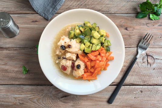 Pollo ai frutti di bosco, carote al forno e zucchine